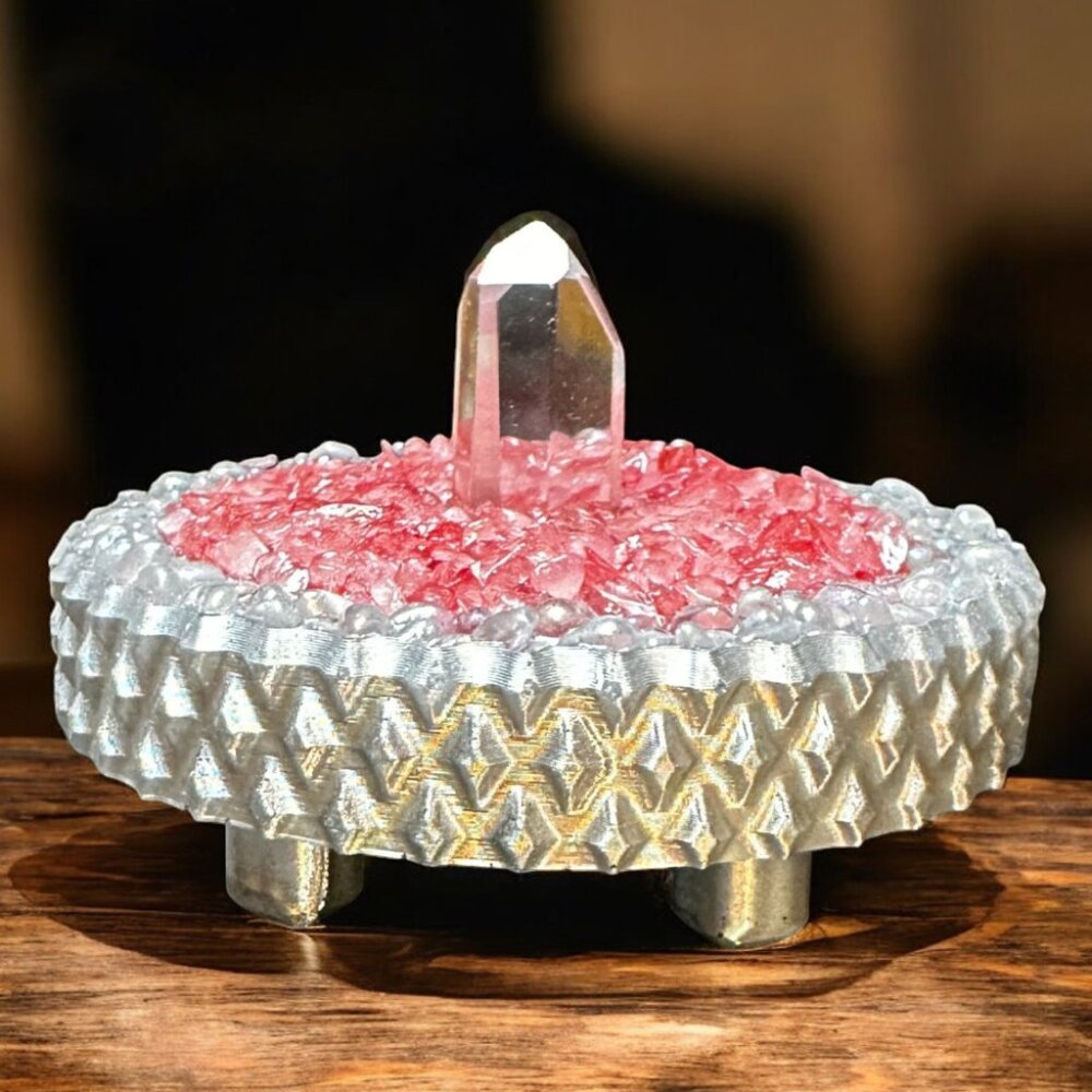 Rose Quartz and Angel Aura Quartz Diamond Edge Trinket Stand | Ring Stand
